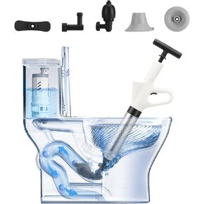 Air Plunger for Drain, High Pressure Air Drain Blaster with Visual Barometer Stainless Steel Toilet Clog Remover Toilet Unclogger Plungers for Bathroom, Toilets, Sink, Kitchen, Clogged Pipe