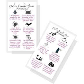 Ombre Powder Brow Aftercare Instructions Cards Package of 50 Double Sided Size 2x3.5 Inches inches Business Card White with Icon & Pink Font Design pink, black, white, pmu