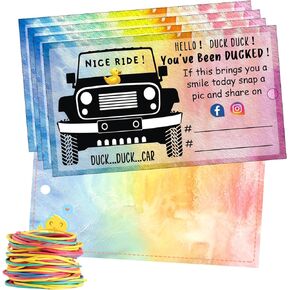 You've Been Ducked, Duck Tags, Duck Ducking Game Card, 3.5 x 2Inch Business Card Size, Rainbow Watercolor Background Design, 50 Cards, 50 Rubber Bands, With Round Hole (Pink)