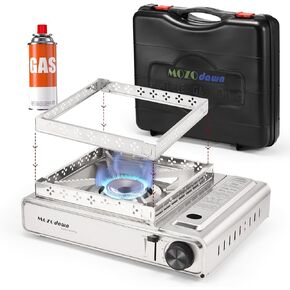 Dual Fuel Stove with Butane and Propane Compatibility, 10500 BTU Portable Camping Stove with Carrying Case, Storage Bag, Adapter Hose, Wind Guard, Outdoor Camping Essentials