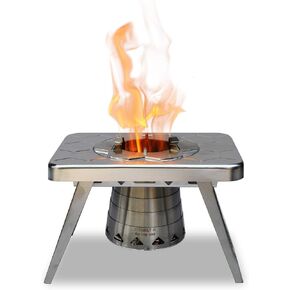 nCamp Kitchen to Go 5 Piece Bundle, Portable Compact Multi-Fuel Burning Camping Stove, ISO Propane Adapter, Elevated Bamboo Cutting Board Prep Surface, Cafe Coffee Maker, Carrying Bag, For Camping