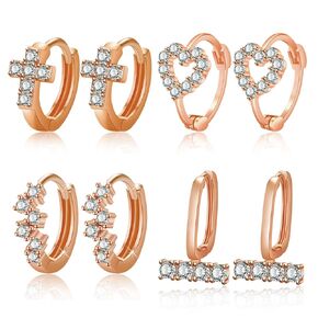 4Pairs Stud Hoop Earrings Set for Women Dainty Gold Earrings 14K Gold Plated Hypoallergenic Lightweight Huggie Hoops Earrings Cubic Zirconia Earrings for Women (Gold)