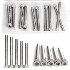M8 x 10mm 12mm 16mm 20mm 25mm Hex Socket Head Cap Screws Bolts, 304 Stainless Steel, Bright Finish, Fully Threaded, Metric Allen Hex Drive, Assortment Kit 50PCS