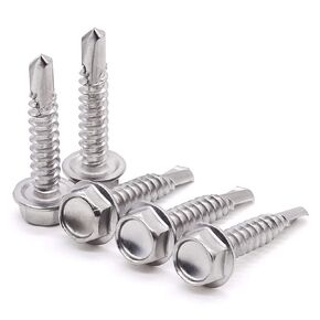 Glvaner #14 x 1" Stainless Steel 410 Hex Washer Head Self Tapping Screws 50 of Pack Drilling Screws Sheet Metal Screws with a Drilling Point
