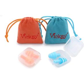Reusable Silicone Ear Plugs for Swimming, Vickay 2 Pairs Ultra Soft Noise Reduction Earplugs 32dB NRR Hearing Protection for Sleeping, Snoring, Shooting with 2 Storage Cases+2 Travel Pouches