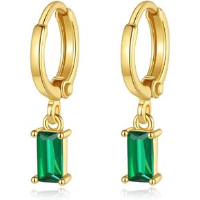 Green Earrings 18k Gold Plated Huggie Earrings with Dangle Simulated Emerald Earrings for Women Small Gold Huggie Hoop Earrings