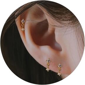 Earring Sets for Multiple Piercing Cartilage Stud Earrings for Women Hypoallergenic Dainty Gold Earrings 14K Gold Plated Earring Stack Trendy Small Huggie Hoop Earrings