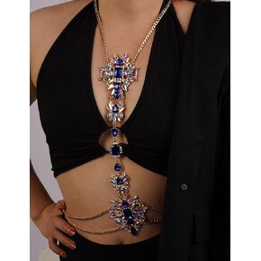 Boho Rhinestone Body Chain Sexy Bikini Bra Chain Statement Necklace Shiny Crystal Beach Body Jewelry for Women and Girls