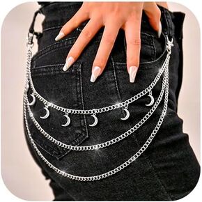 Punk Moon Pants Chain Silver Layered Wallet Chains Goth Jean Chain for Women and Girls