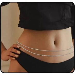 Layered Waist Chain for Women 18K Gold Plated Bead Belly Chain for Waist Adjustable Sexy Bikini Body Chain for Summer Beach Gifts