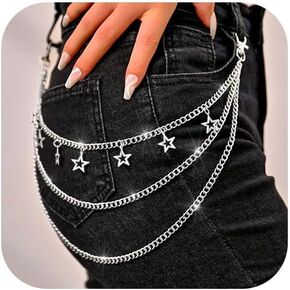 Layered Star Pants Chain Silver Goth Wallet Chains Punk Jean Chain for Women and Girls