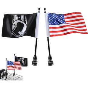 6" x 9" American Flag + POW MIA "You Are Not Forgotten" Flag + 2 Black Adjustable Flagpole Mount Set for Harley Davidson Honda Goldwing CB VTX CBR Yamaha