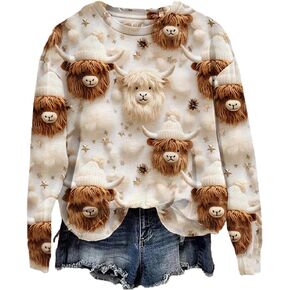 Highland Cow Sweatshirts for Women Cow Sweatshirts for Women 3D Sweatshirts for Women Western Cow Print Shirt