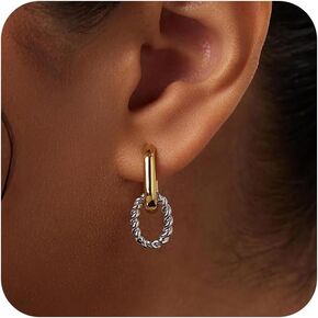 Gold Silver Hoop Earrings for Women, 14K Two Tone Hoop Earrings for Women Chunky Double Hoop Earrings Hypoallergenic Earrings Jewelry Gifts for Women Teen Girls