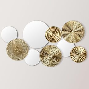 Blulu 9 Pcs Metal Home Decor Multi Metal Wall Decor Decorative Circle Plates Mirror, Gold Modern Round Large Wall Art Sculpture Decor for Living Room, Office, Bedroom, Kitchen, Hallway