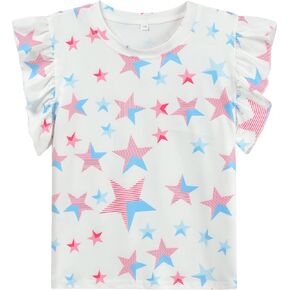 Girls 4th of July Tank Tops American Flag Shirt Kids Patriotic Outfit for Toddler Independence Day Top Tees 1-7T