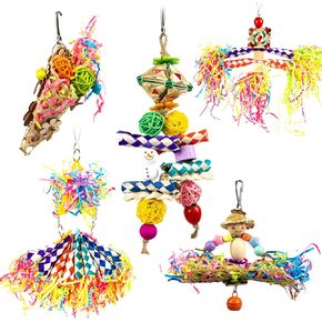 Bird Parrots Shredding Toys Parakeet Chewing Toys Bird Loofah Toys Parrot Cage Shredder Toys Bird Foraging Hanging Toys Bird Accessories for Parrots Lovebird Cockatiel Conure African Grey