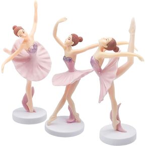 3 Pieces Dancing Ballerina Girl Figurine, Ballerina Figurine Cake Topper, Pink Ballet Girl Figure Cake Decoration