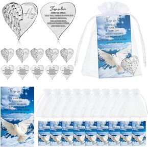 Memorial Angel Sign Coins Set Funeral Pocket Token Lucky Pocket Angel Coins Heart Pocket Hug Token Poem Cards Funeral Prayer Cards White Organza Bags Gift Bag Angel Charms for Family(150 Pieces)