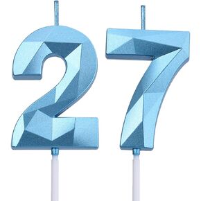 2 inch Black 27 Birthday Candles, 3D Diamond Number 27th Cake Topper for Boys Girls Birthday Party Decorations Theme Party