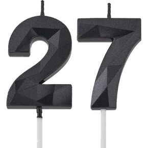 2 inch Black 27 Birthday Candles, 3D Diamond Number 27th Cake Topper for Boys Girls Birthday Party Decorations Theme Party in Kuwait