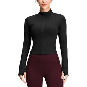 QUEENIEKE Athletic Zip Up Jacket Women, Slim Fit Cropped Jacket Women Workout Zip Up Jackets Women Black XL