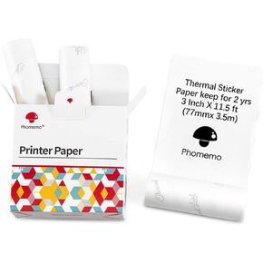 Phomemo 3 Inch Thermal Sticker Paper for Phomemo M03/M03AS/M04S Portable Photo Printer Notes Printer, Black on White, 77mm x 3.5m, 3 Inch X 11.5 ft, 3 Roll in Saudi Arabia