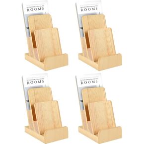 4 Pieces 3-Tier Pine Wood Literature Holder Flyer Holder pamphlet display stand Trifold Brochure Organizer Postcard Display and Countertop Wooden Display Stand for Magazine Pamphlet Booklets Menu (4)