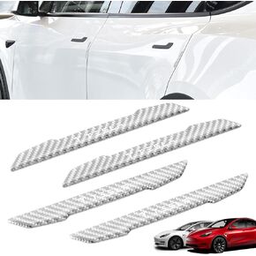 4 Pcs Car Door Corner Bumper Guards Strip Compatible with Tesla Model 3 Y X S Exterior Sticker Wrap Handle Cover Real Carbon Fiber Anti-Collision Edge Protect Trim Accessories (Black)