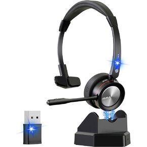 Wireless Bluetooth Headset with Microphone for PC/Computer/Laptop/Cellphone, Bluetooth Headphones with Mic Mute & USB Dongle for Work from Home/Office/Call Center/Teams/Zoom/Trucker/Education