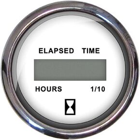 Faria 13815 Chesapeake Stainless Steel Digital Hourmeter (12-32 VDC) - 2", White, Black