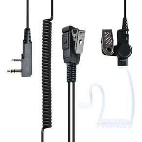 Tansparent Acoustic Tube Earpiece - with PTT and Mic for Two Way Radio,2-Wire Mushroom-Sharp Surveillance Kit Headset,Flexible Stretch Cable Compatible with Kenwood Walkie Talkie