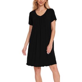 GYS Women's Short Sleeve Nightgown - Viscose Made from Bamboo, Soft Nightshirt V-Neck Sleep Dress