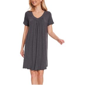 GYS Women's Short Sleeve Nightgown - Viscose Made from Bamboo, Soft Nightshirt V-Neck Sleep Dress