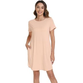WiWi Bamboo Viscose Nightgowns for Women Short Sleeve Pajama Dress Summer Night Shirts with Nightshirt S-XXL