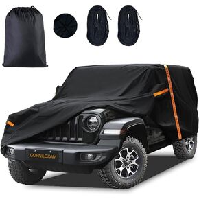 for Jeep Wrangler Cover 2 Door Waterproof, Pu2000mm, UPF50+, Windproof, Dustproof, and Outdoor-Ready - Fits 2007-2021 Unlimited Sport/Sahara/Rubicon JK JL(Black)