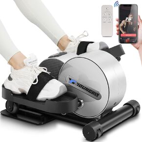 Under Desk Elliptical, Electric Seated Foot Pedal Exerciser with Fitness APP, Mini Elliptical for Home, LCD Display Monitor, Remote Control, Leg Exerciser for Seniors (Training Silver)