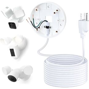 Power Cable and Plug-in Mount for Floodlight Cams Compatible with Floodlight Cam Wired Pro/Plus, Blink Wired Floodlight Camera, Electrical Box with 20ft Weatherproof Cable -(2in1 Mount and Cord Set)