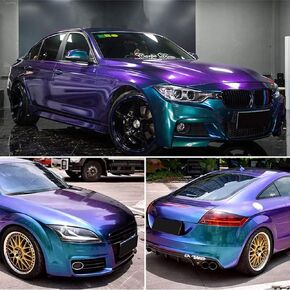 XhuangTech Glossy Metallic Purple Blue Chameleon Vinyl Wrap Adhesive Car Body Film Sticker Decal Sheet Roll Air Release DIY (60" x 11.8" （1.52M x 0.3M)