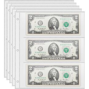 50 Pack Currency Sleeves, 3-Pocket Banknote Sleeves, 8.5 × 11 Sheet Protectors for Currency Holder, Banknotes Album
