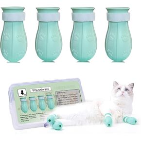 4 Pieces Cat Scratch Cover for Nursing Rehabilitation Cat Boots for Cats Only, Adjustable Cat Bathing Gloves(Green)