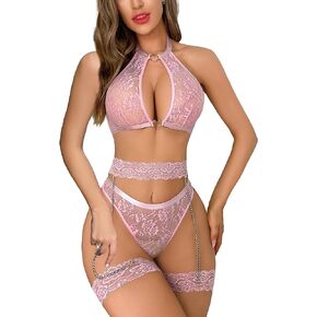 dream love Women Sexy Lingerie Bra and Panty Sets Fishnet Sheer Mesh Lingerie Matching Bralette Sets S-XXL