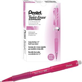 Pentel Twist-Erase EXPRESS Mechanical Pencil 0.7mm, Pink Barrel, Box of 12 (QE417P)