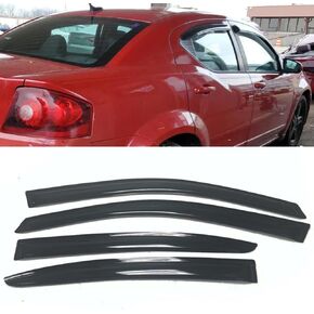 Smoke Tinted Window Visors Sun Vent Rain Wind Guard Deflector Shade Compatible with Dodge Avenger 2008-2014