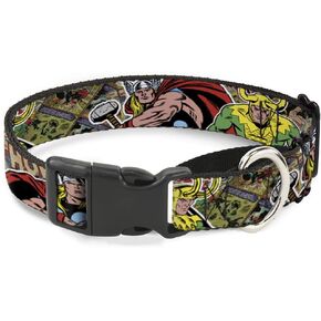 Buckle-Down Dog Collar Martingale Thor Loki Poses Retro Comic Books Stacked 9 to 15 Inches 1.0 Inch Wide
