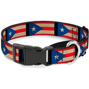Buckle-Down Martingale Dog Collar - Puerto Rico Flag Weathered - 1" Wide - Fits 9-15" Neck Size - Small