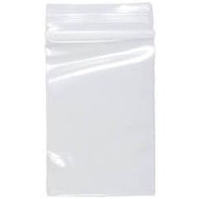Dazzling Displays 100-Pack 2 Mil Transparent Small Plastic Clear Resealable Poly Bags (1.5 x 2 Inch) with Writable White Block - Ideal for tiny items like beads, jewelry, and other small parts.