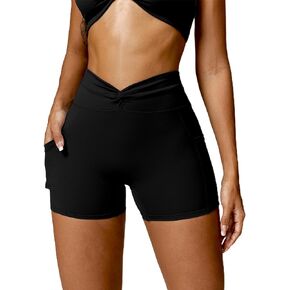 Women's Workout Shorts High Waisted Twist Front Yoga Gym Athletic Running Biker Shorts with Pockets