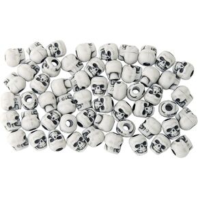 The Beadery 4-Ounce Bag of Skull Beads, White with Black Antiquing