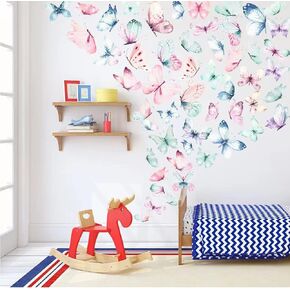 53pcs Coloured Realistic Butterfly Wall Decal Stickers Butterfly Nursery Decor Removable Butterfly Stickers for Wall Pink Blue Purple Butterfly Wall Stickers for Kids bedrooms Decoration